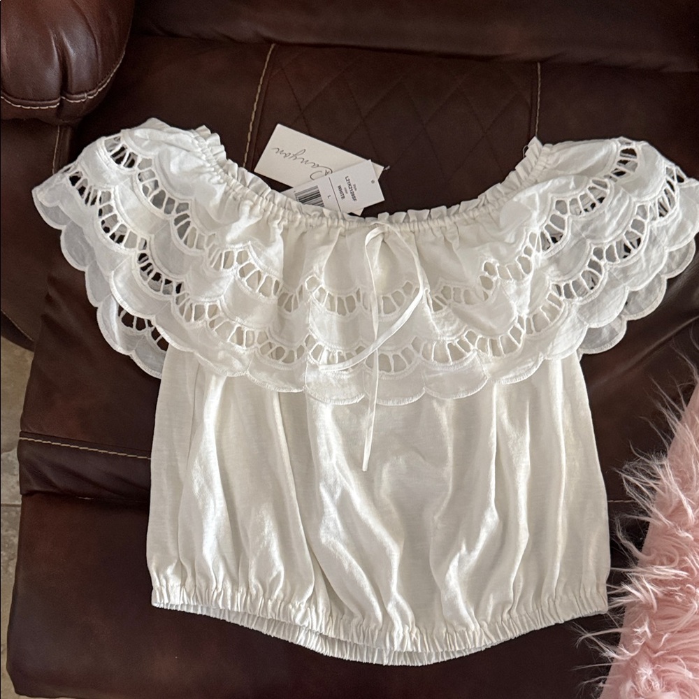 Elegant White Lace Off-Shoulder Blouse